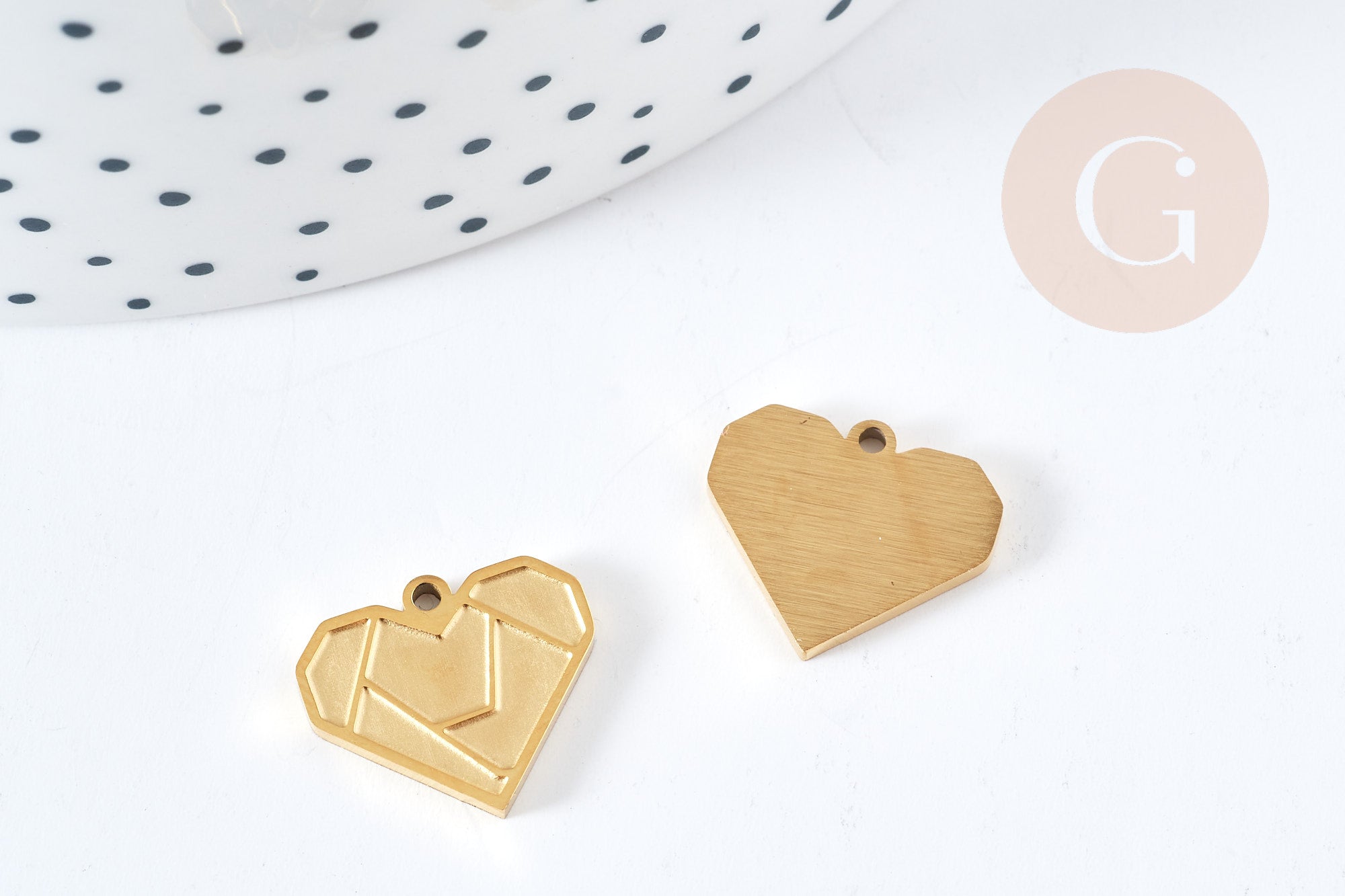 Pendentif coeur origami acier 201 doré 18K inoxydable IP 15mm, x1 (G8785)