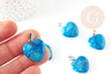 Pendentif coeur pierre naturelle bleu turquoise laiton platine 22mm, pendentif pour création bijou amour x1 G9262