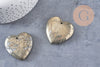 Pendentif coeur pyrite grise, fournitures créatives, pendentif goutte, pyrite naturelle,pierre naturelle,40x40mm, x1 G3084