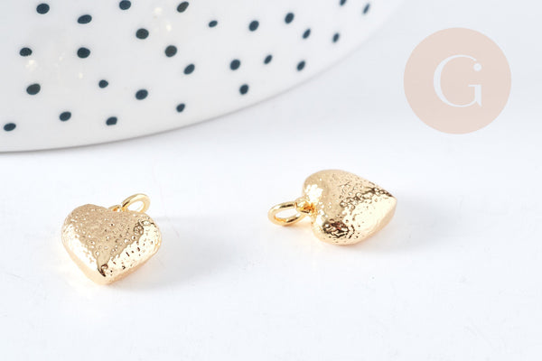 Pendentif coeur texturé laiton doré 18k 11mm, pendentif création bijoux doré, x1 G8775