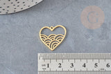 Pendentif coeur vagues acier 201 inoxydable doré 22.5mm, x1 (G6275)