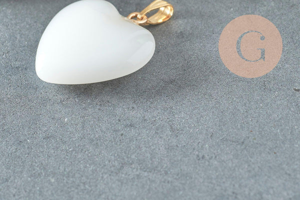 Pendentif coeur verre blanc fer doré 22mm, x1 (G6208)