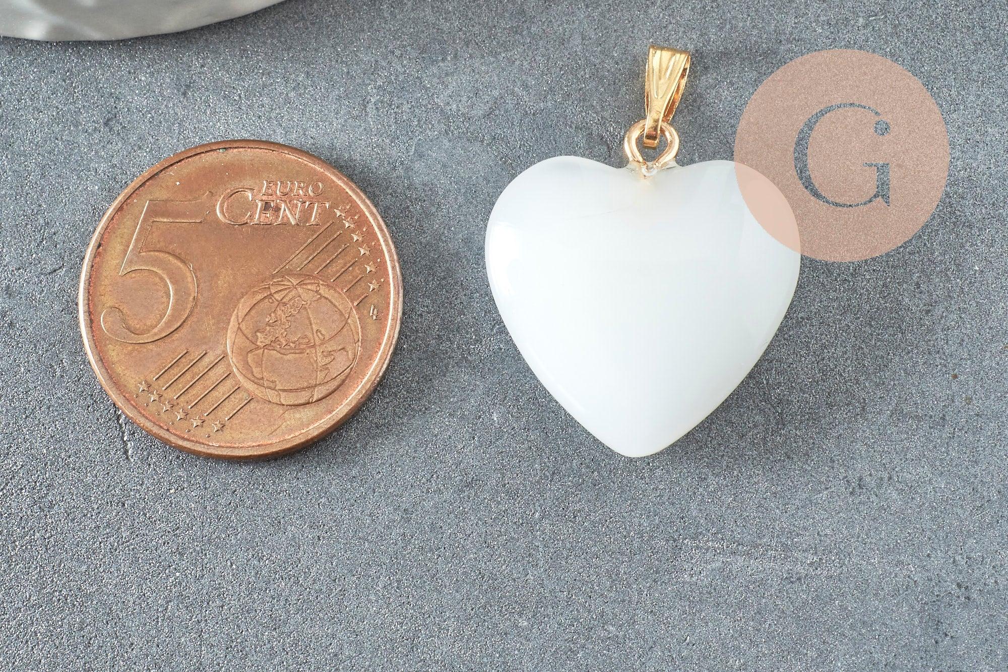 Pendentif coeur verre blanc fer doré 22mm, x1 (G6208)