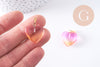Pendentif coeur verre rose jaune transparent fer doré 22mm, x1 (G10621)