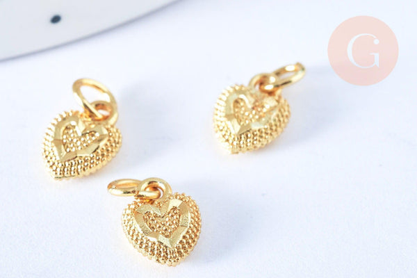 Pendentif coeur zamac doré 10mm, x5 (G3688)