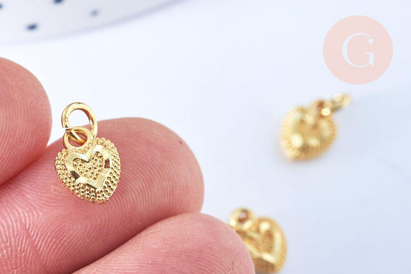 Pendentif coeur zamac doré 10mm, x5 (G3688)