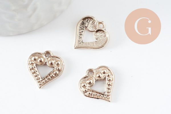 Pendentif coeur zamac doré 17mm, creation bijoux amour x 2 (G3686)