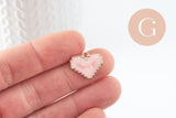 Pendentif coeur zamac doré émail blanc nacré,15x18mm, x1 (G8897)