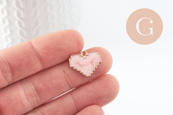 Pendentif coeur zamac doré émail blanc nacré,15x18mm, x1 (G8897)