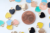 Pendentif coeur zamac doré émail multicolore 12mm,pendentif doré pour création de bijoux, x5 (G6103)