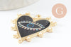 Pendentif coeur zamac doré émail noir 33mm, x1 (G4116)