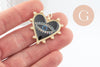 Pendentif coeur zamac doré émail noir 33mm, x1 (G4116)