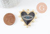 Pendentif coeur zamac doré émail noir 33mm, x1 (G4116)