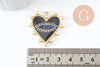 Pendentif coeur zamac doré émail noir 33mm, x1 (G4116)