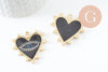 Pendentif coeur zamac doré émail noir 33mm, x1 (G4116)