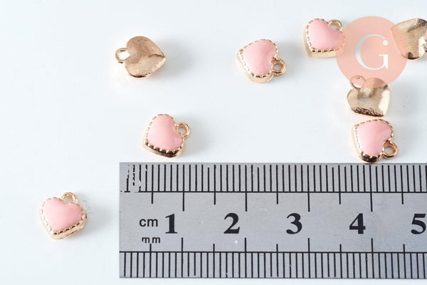 Pendentif cœur zamac doré émail rose 8mm, x10 (G6358)
