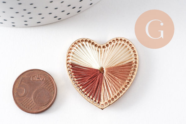 Pendentif coeur zamac doré tissé fil multicolore 26.5mm,fournitures créatives, sans nickel,perle géométrique, x1 (G5843)