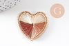 Pendentif coeur zamac doré tissé fil multicolore 26.5mm,fournitures créatives, sans nickel,perle géométrique, x1 (G5843)