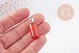 Pendentif colone agate naturelle rouge acier inoxydable platine 25mm, x1 (G10074)