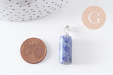 Pendentif colone jaspe bleu naturel acier inoxydable platine 25mm, x1 (G10075)