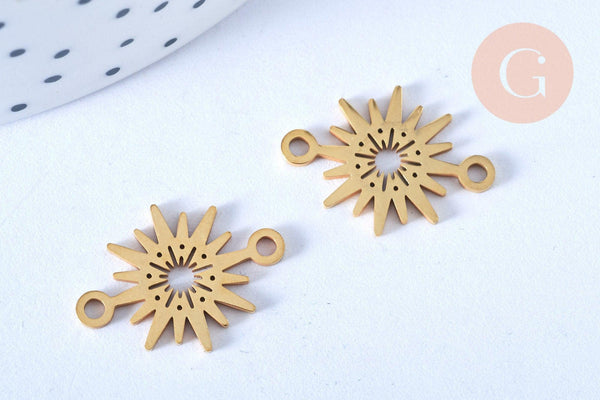 Pendentif connecteur acier doré étoile soleil 15mm, x1 (G6151)