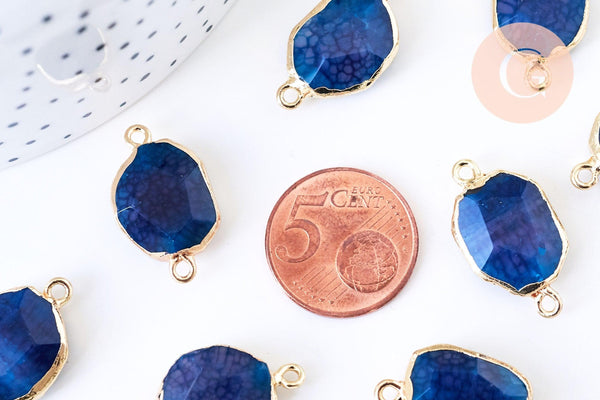 Pendentif connecteur agate naturelle bleu à facettes fer doré 25mm,x1 G5708