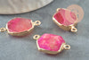 Pendentif connecteur agate naturelle teintée rose fer doré 25mm,création bijoux pierre naturelle, x1 G5707