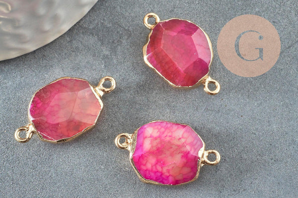 Pendentif connecteur agate naturelle teintée rose fer doré 25mm,création bijoux pierre naturelle, x1 G5707