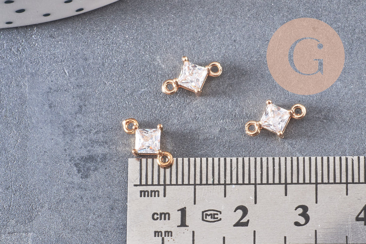 Pendentif connecteur carré en cristal laiton doré 11x7mm, x1 (G5891)