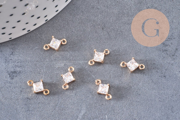 Pendentif connecteur carré en cristal laiton doré 11x7mm, x1 (G5891)