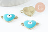 Pendentif connecteur coeur oeil protecteur émail laiton doré 18K,pendentif laiton amour pour création bijoux,20.5mm, x2 (G4295)