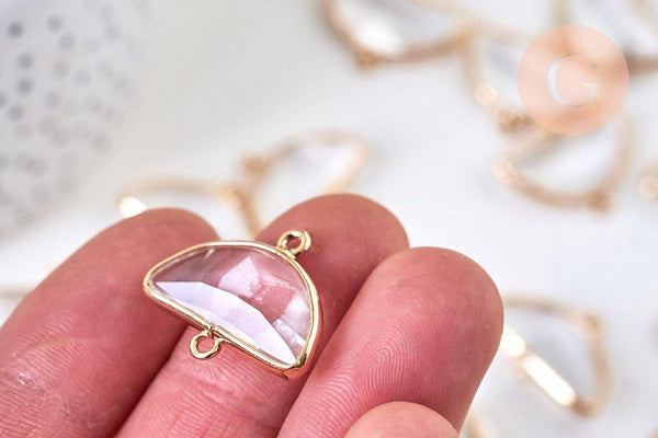 Pendentif connecteur demi-lune doré cristal transparent facettes,pendentif cristal, pendentif doré,création bijoux,24mm, x 2, G5584