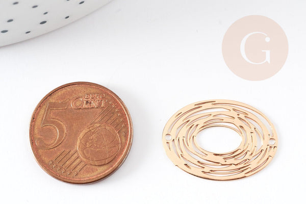 Pendentif connecteur estampe filigrane ovale géométrique laiton doré 23mm, Pendentif très fin et léger création de bijoux DIY x2 (G9229)