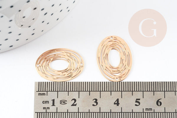 Pendentif connecteur estampe filigrane ovale géométrique laiton doré 23mm, Pendentif très fin et léger création de bijoux DIY x2 (G9229)
