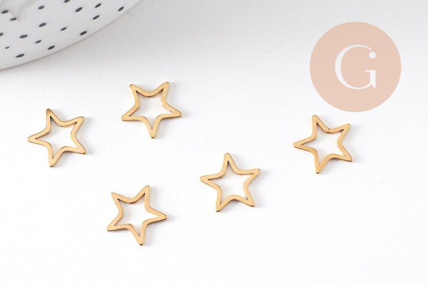 Pendentif connecteur étoile acier 304 inoxydable doré 12mm, x5 (G10511)