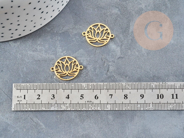 Pendentif connecteur fleur de lotus acier 201 inoxydable doré 17.5mm, création bijoux acier, x1 (G6025)
