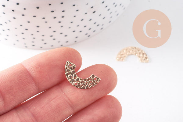 Pendentif connecteur forme U texturé laiton doré 24K 9.5mm, x2 (G10502)