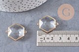 Pendentif connecteur hexagone doré cristal transparent facettes,pendentif cristal, pendentif doré,création bijoux,25.5mm, x 2 (G2647)