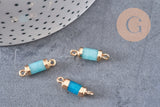 Pendentif connecteur jade bleu tube fer doré 20mm, pendentif bijoux pierre, x1 (G1031)