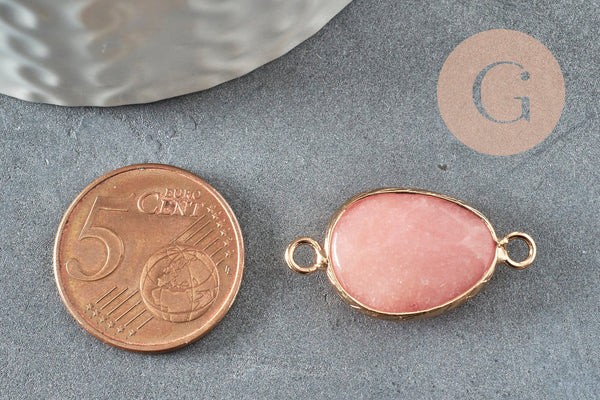 Pendentif connecteur jade naturel teinté rose laiton doré 27.5mm, x1 (G6407)