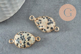 Pendentif connecteur jaspe dalmatien naturel laiton doré 27mm, x1 (G3795)