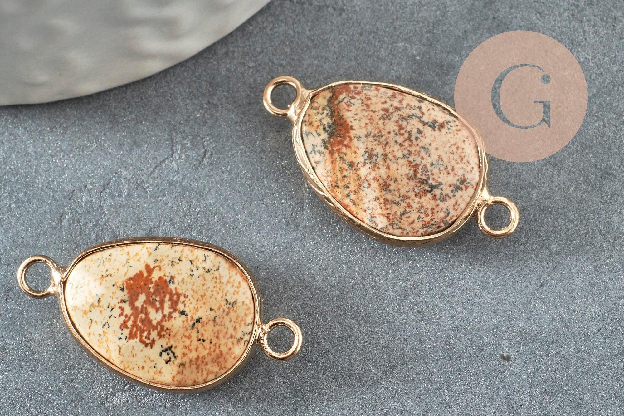 Pendentif connecteur jaspe paysage naturel laiton doré 27.5mm, x1 (G1341)