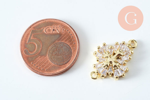 Pendentif connecteur laiton doré 18k cristal 20mm,sans nickel,cadeau anniversaire pendentif religieux, x1 (G6354)