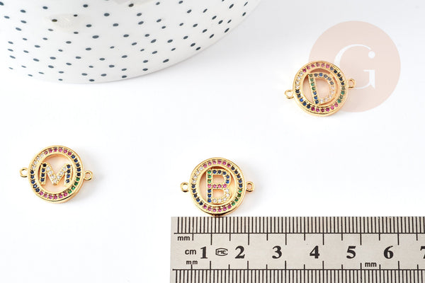 Pendentif connecteur lettre cristal coloré laiton doré 20mm, x1 (G4230)