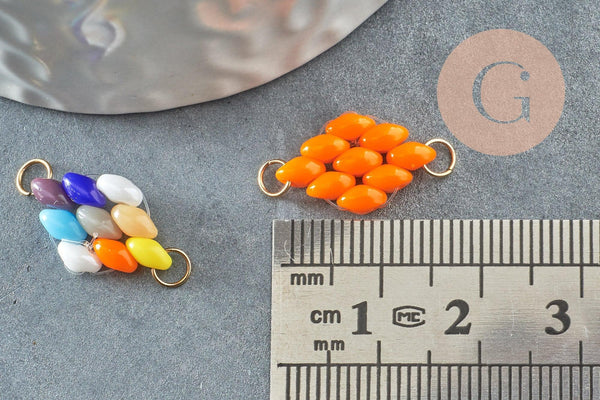 Pendentif connecteur losange perle verre tchèque multicolore acier inoxydable 20mm,pendentif verre pour création bijoux, x1 (G5757)