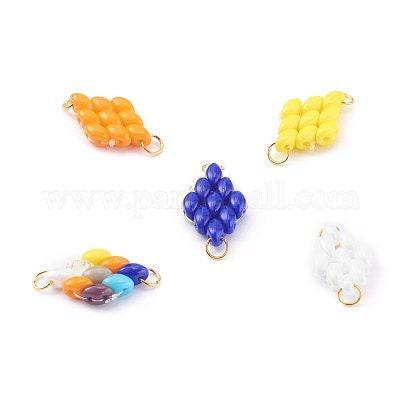 Pendentif connecteur losange perle verre tchèque multicolore acier inoxydable 20mm,pendentif verre pour création bijoux, x1 (G5757)