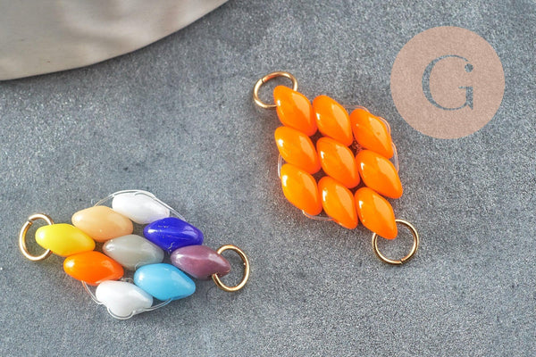 Pendentif connecteur losange perle verre tchèque multicolore acier inoxydable 20mm,pendentif verre pour création bijoux, x1 (G5757)