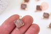 Pendentif connecteur losange quartz fraise naturel fer doré 22mm, x1 (G5589)