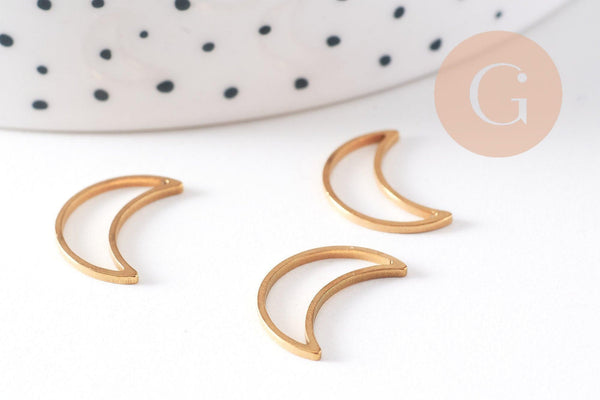 Pendentif connecteur lune acier 201 inoxydable doré 15.5mm, x5 (G10513)