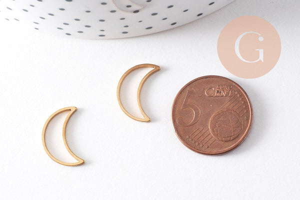 Pendentif connecteur lune acier 201 inoxydable doré 15.5mm, x5 (G10513)